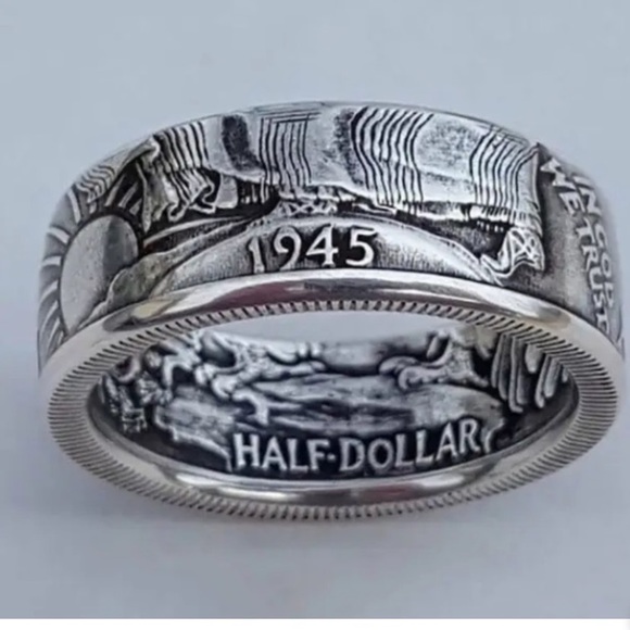 Pewter Vintage Style Morgen Half Dollar Ring Size 10 - Picture 3 of 5
